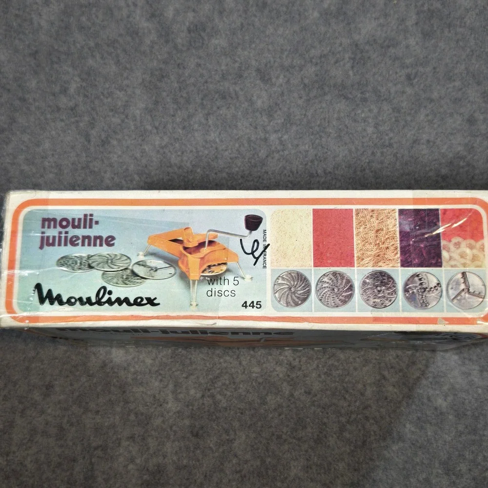 Vintage Moulinex Mouli-Julienne 445 Orange Food Slicer 5 Discs Complete set